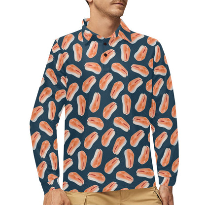 Salmon Steak Print Design LKS306 Long Sleeve Polo Shirt For Men's