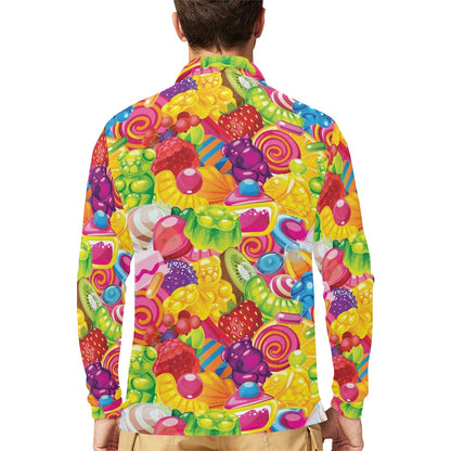 Candy Pattern Print Design CA01 Long Sleeve Polo Shirt For Men's