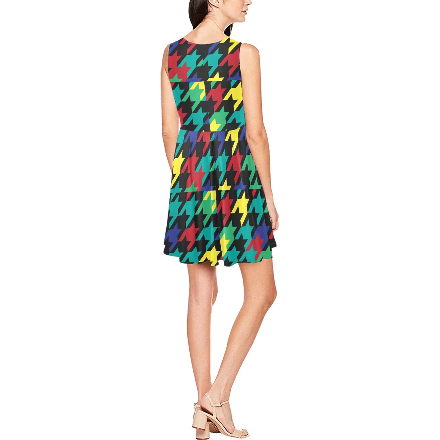 Houndstooth Colorful Pattern Print Design 02 Sleeveless Dress