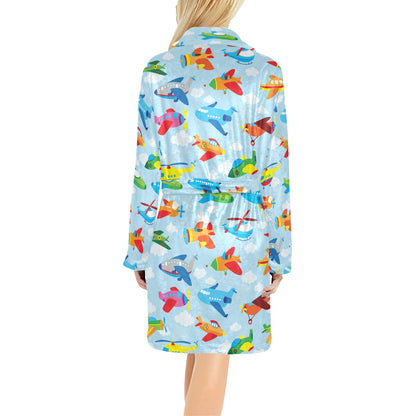Airplane Colorful Pattern Print Design 01 Women's Fleece Robe