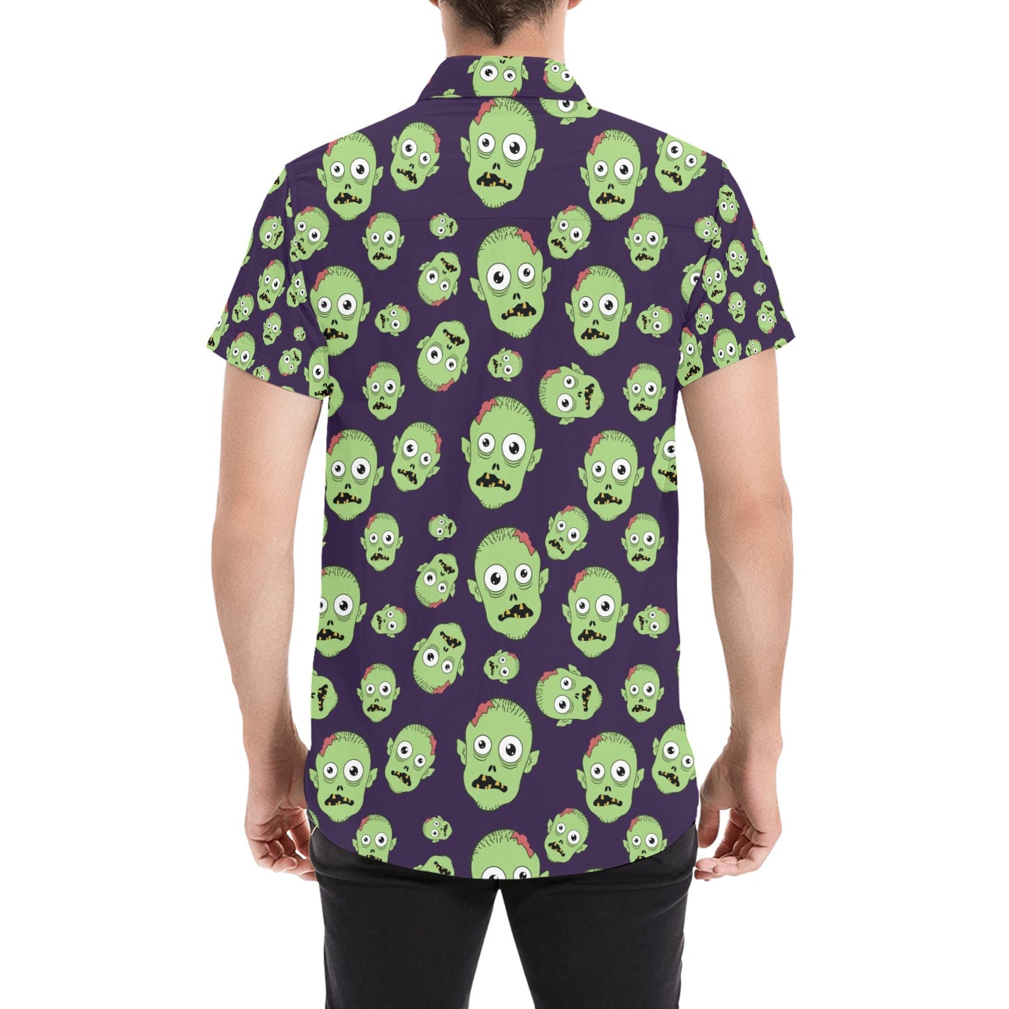 Zombie Print Design LKS303 Men Short Sleeve Button Up Shirt