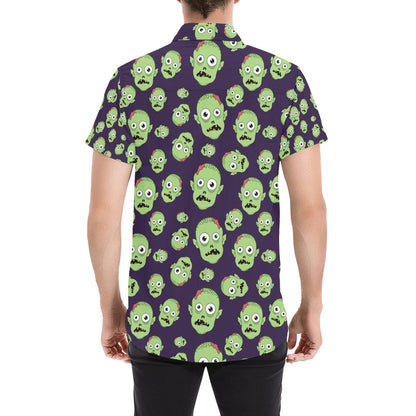 Zombie Print Design LKS303 Men Short Sleeve Button Up Shirt