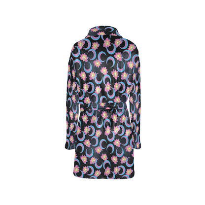 Lotus with Moon Pink Print Themed Women's Fleece Robe