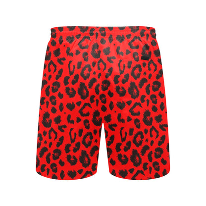 Leopard Red Skin Print Men's Swim Trunks Beach Shorts