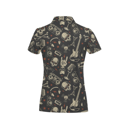 Rock and Roll Skull Pattern Print Design A03 Women's Polo Shirt