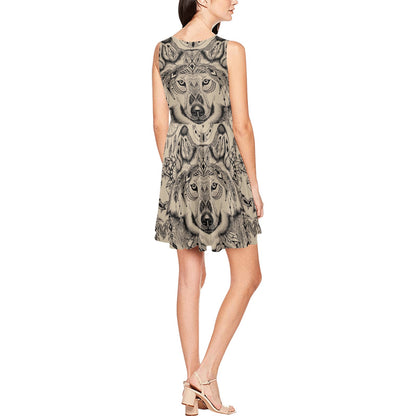 Indian Boho Wolf Sleeveless Dress