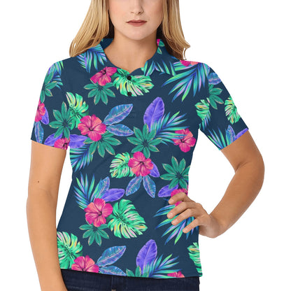 Tropical Flower Pattern Print Design TF09 Women's Polo Shirt