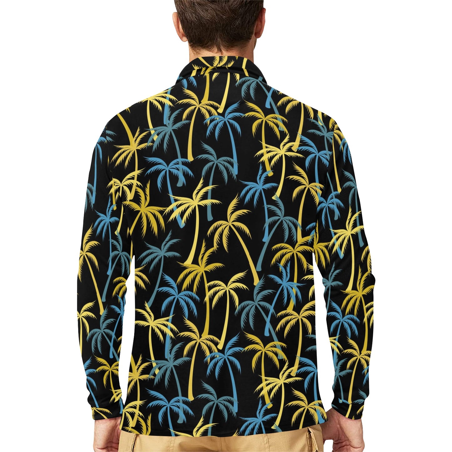 Palm Tree Pattern Long Sleeve Polo Shirt For Men's