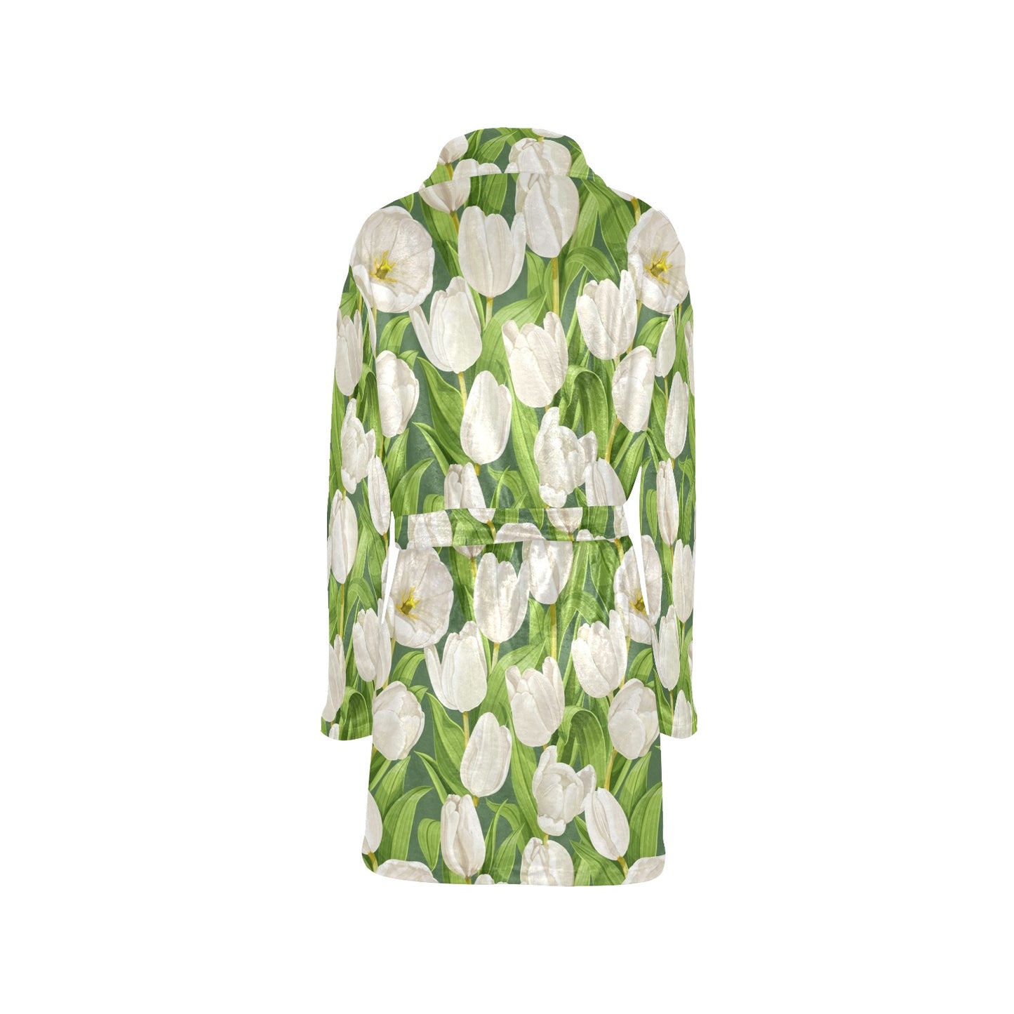 Tulip White Pattern Print Design TP05 Women's Fleece Robe