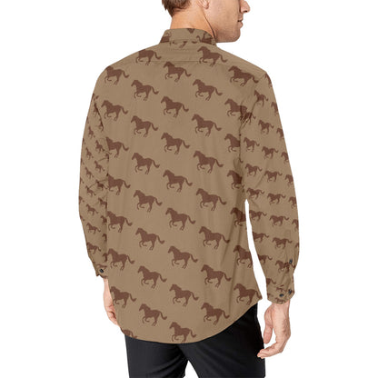 Horse Brown Print Design LKS307 Men's Long Sleeve Dress Shirt