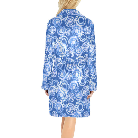 Tie Dye Blue Design Print Women's Fleece Robe
