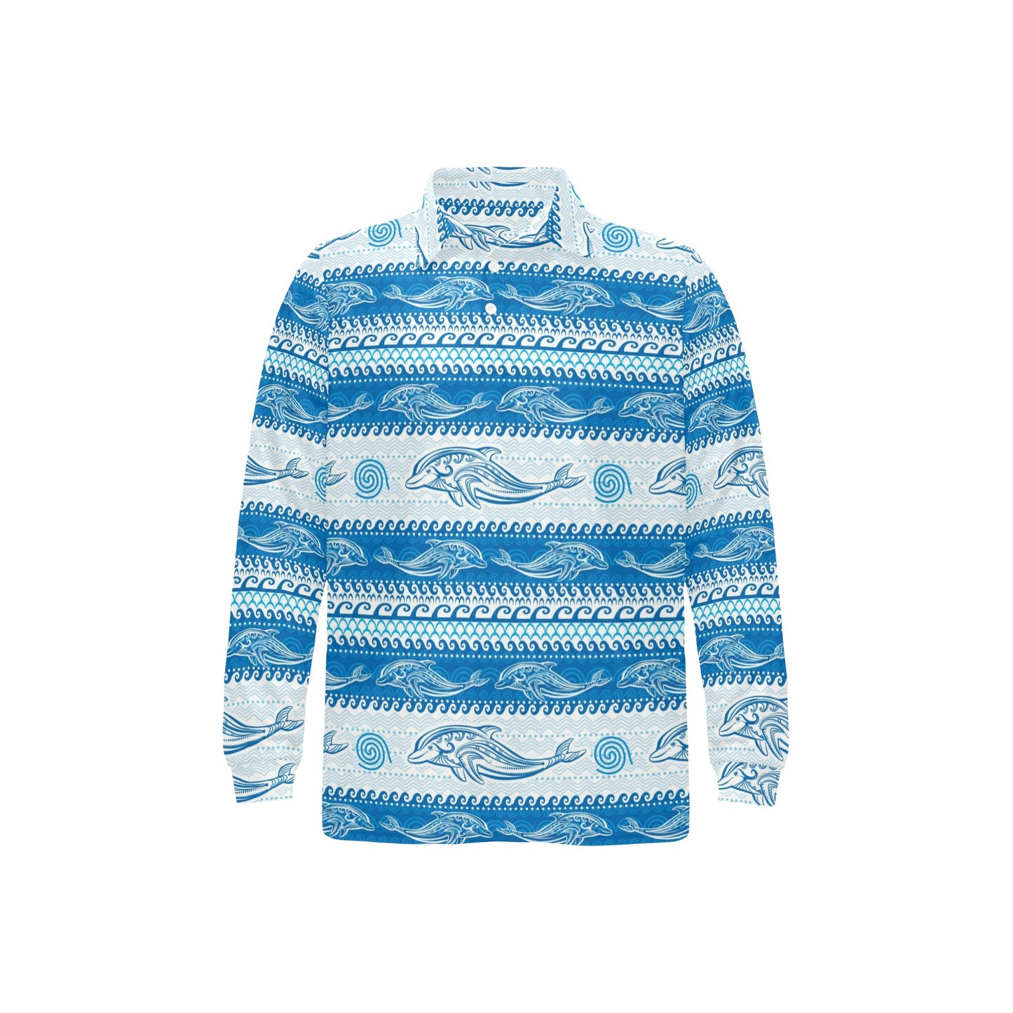 Dolphin Tribal Print Pattern Long Sleeve Polo Shirt For Men's