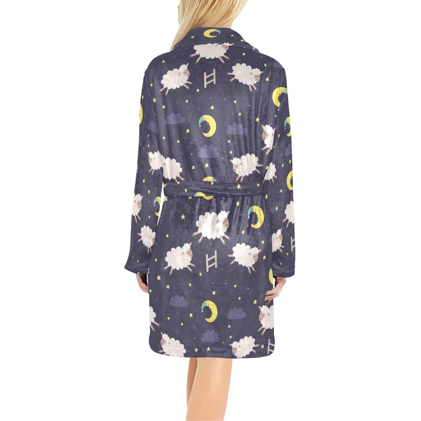 Sheep Night Pattern Print Design 02 Women's Fleece Robe