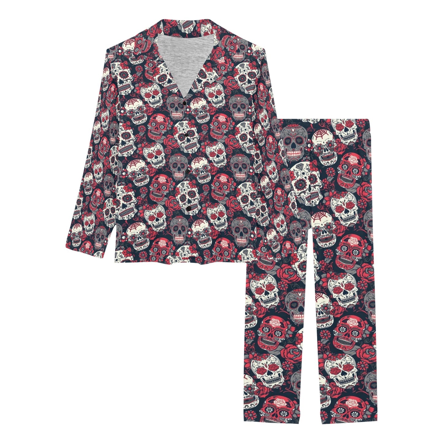 Sugar Skull Print Design LKS303 Women's Long Pajama Set