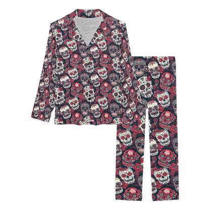 Sugar Skull Print Design LKS303 Women's Long Pajama Set