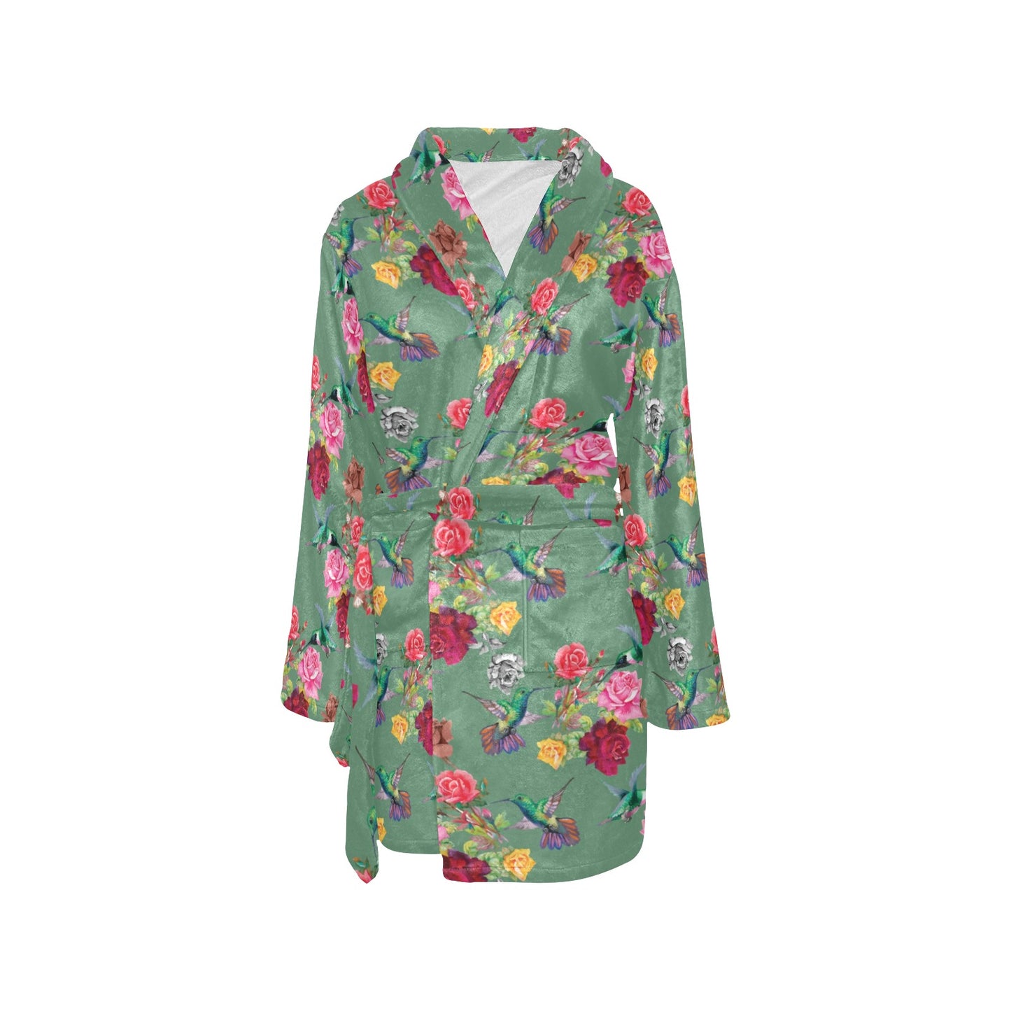 Hummingbird with Rose Themed Print Women's Fleece Robe