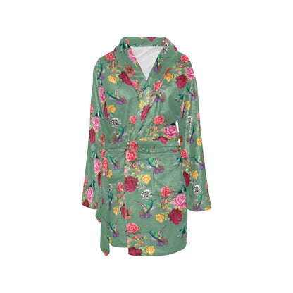 Hummingbird with Rose Themed Print Women's Fleece Robe