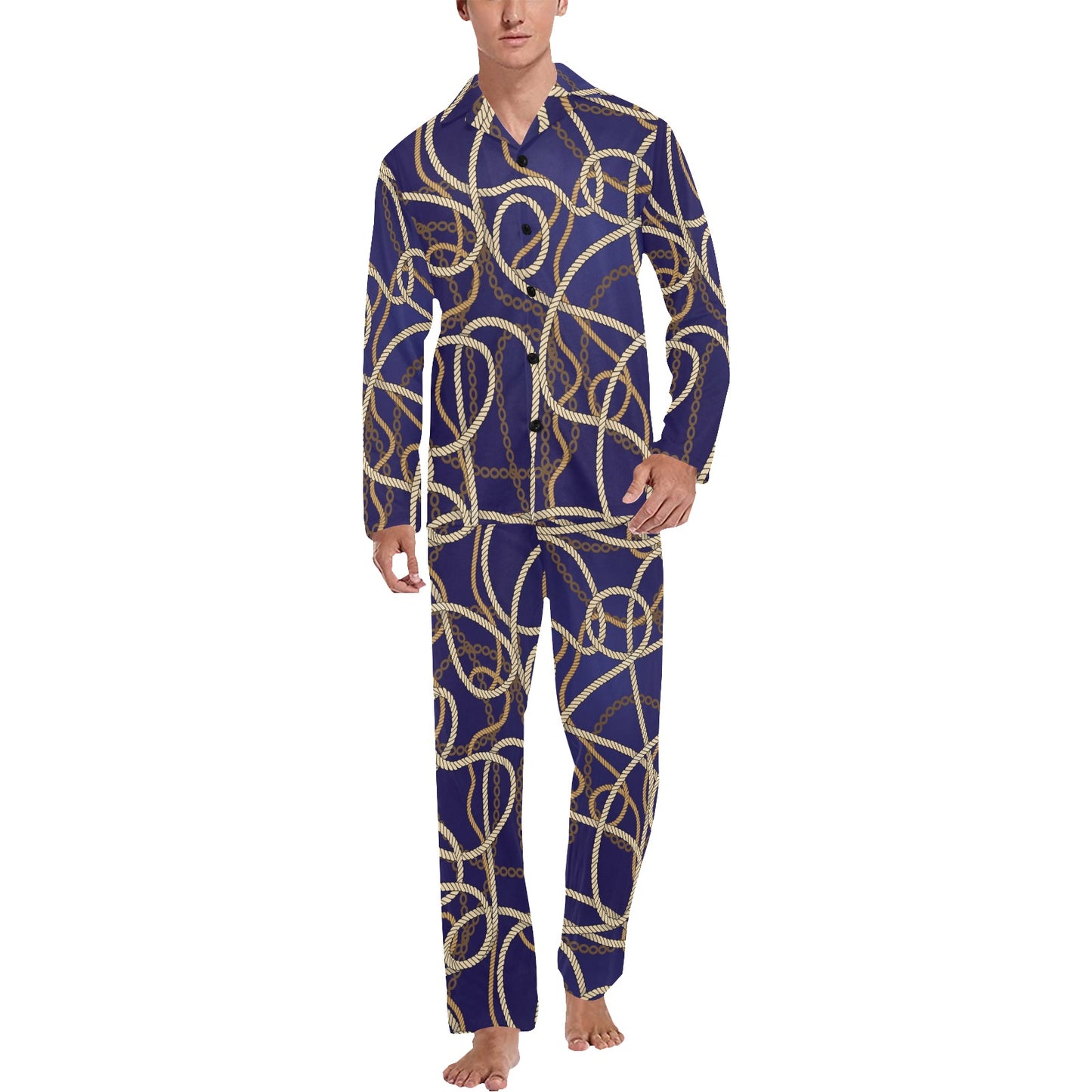 Rope Pattern Print Design A01 Men's Long Pajama Set