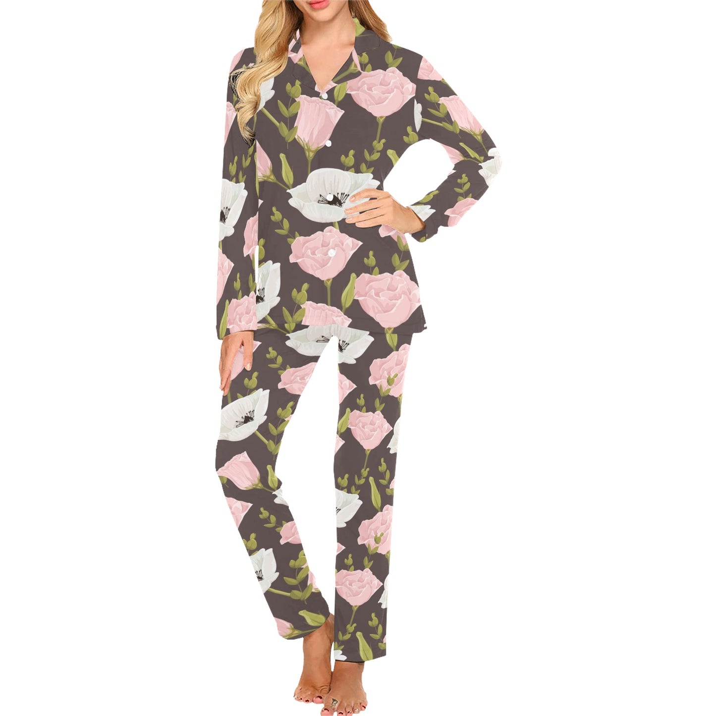 Anemone Pattern Print Design AM011 Women's Long Pajama Set