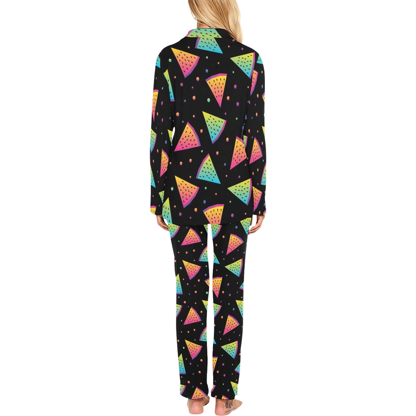 Rainbow Watermelon Pattern Print Design A04 Women's Long Pajama Set