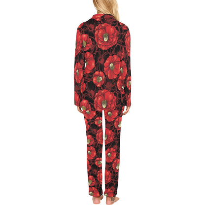 Camellia Pattern Print Design CM06 Women's Long Pajama Set
