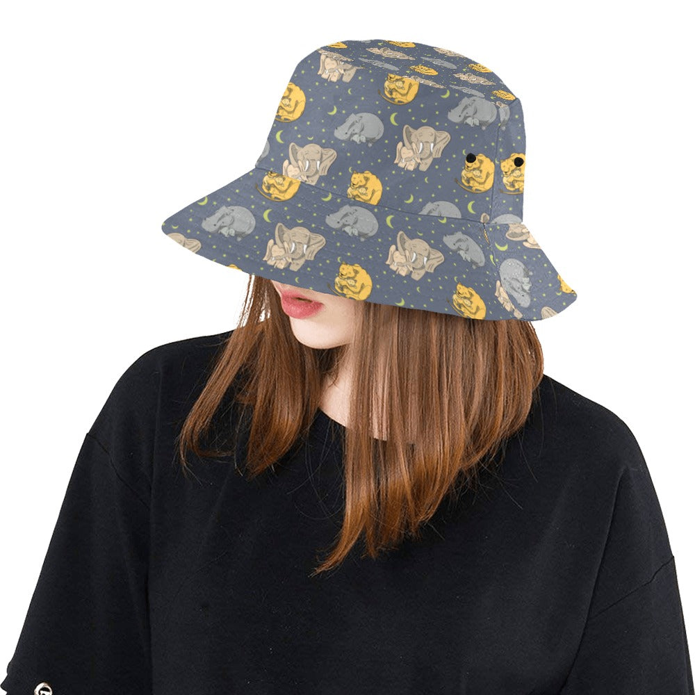 Safari Elephant Lion Print Design LKS303 Unisex Bucket Hat