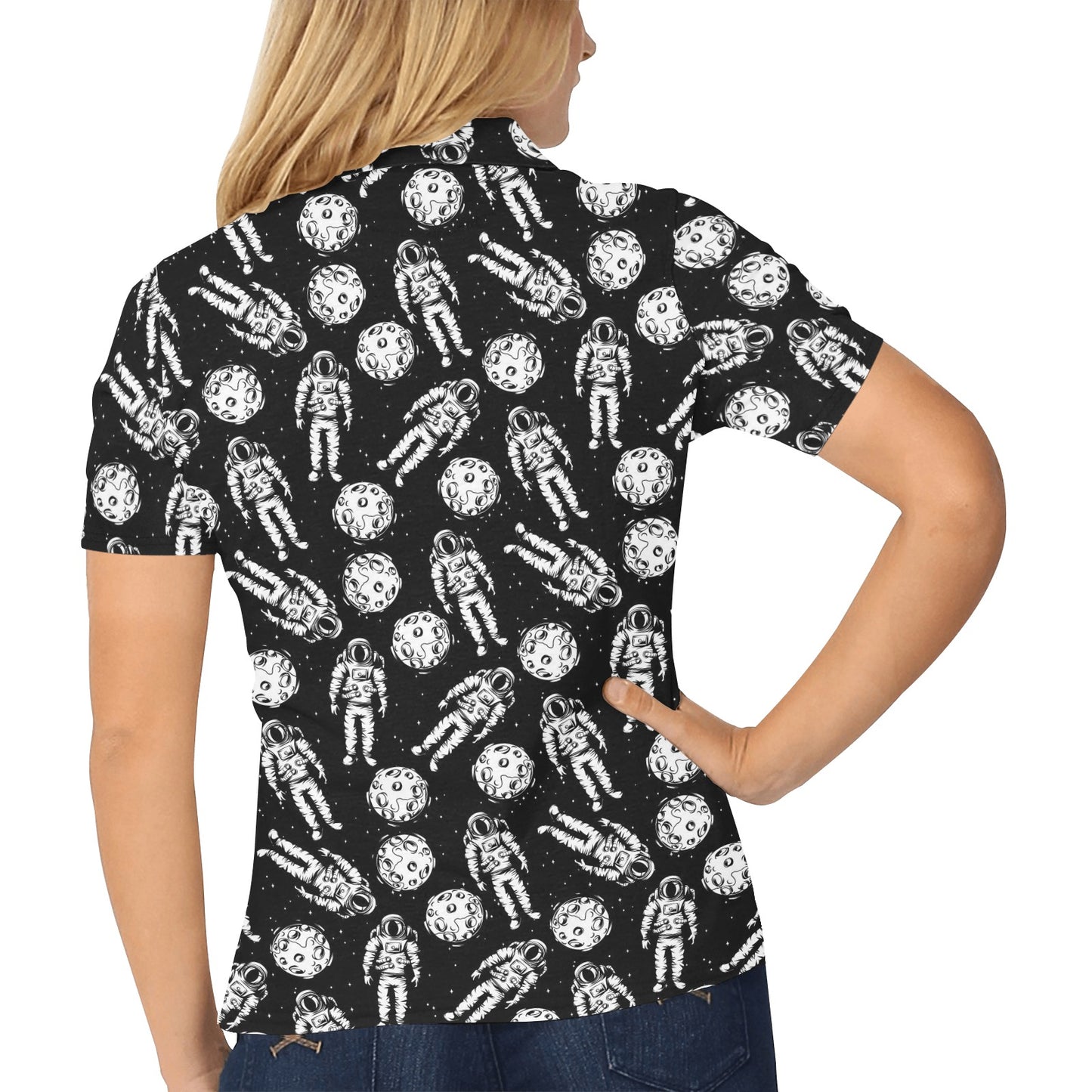 Astronaut Pattern Print Design 03 Women's Polo Shirt