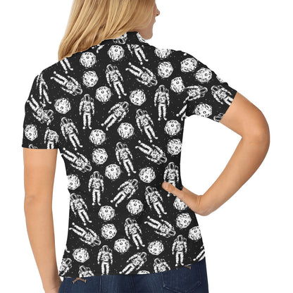 Astronaut Pattern Print Design 03 Women's Polo Shirt