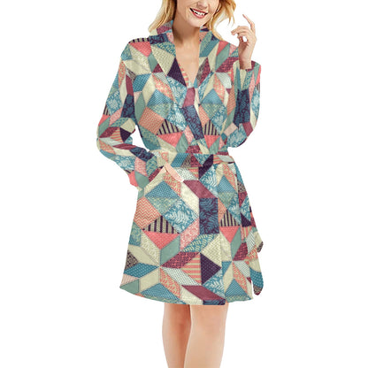 Patchwork Pattern Print Design 02 Women's Fleece Robe