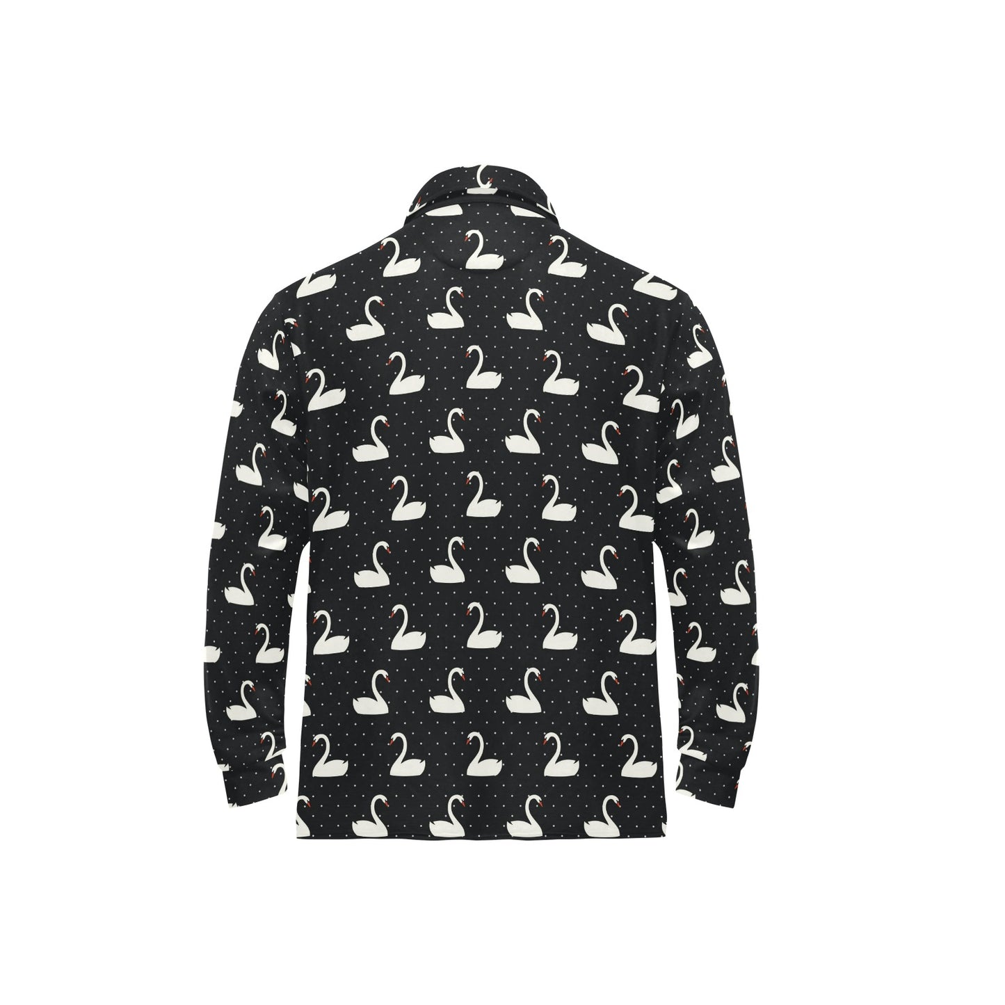 Swan Print Design LKS401 Long Sleeve Polo Shirt For Men's