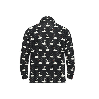 Swan Print Design LKS401 Long Sleeve Polo Shirt For Men's