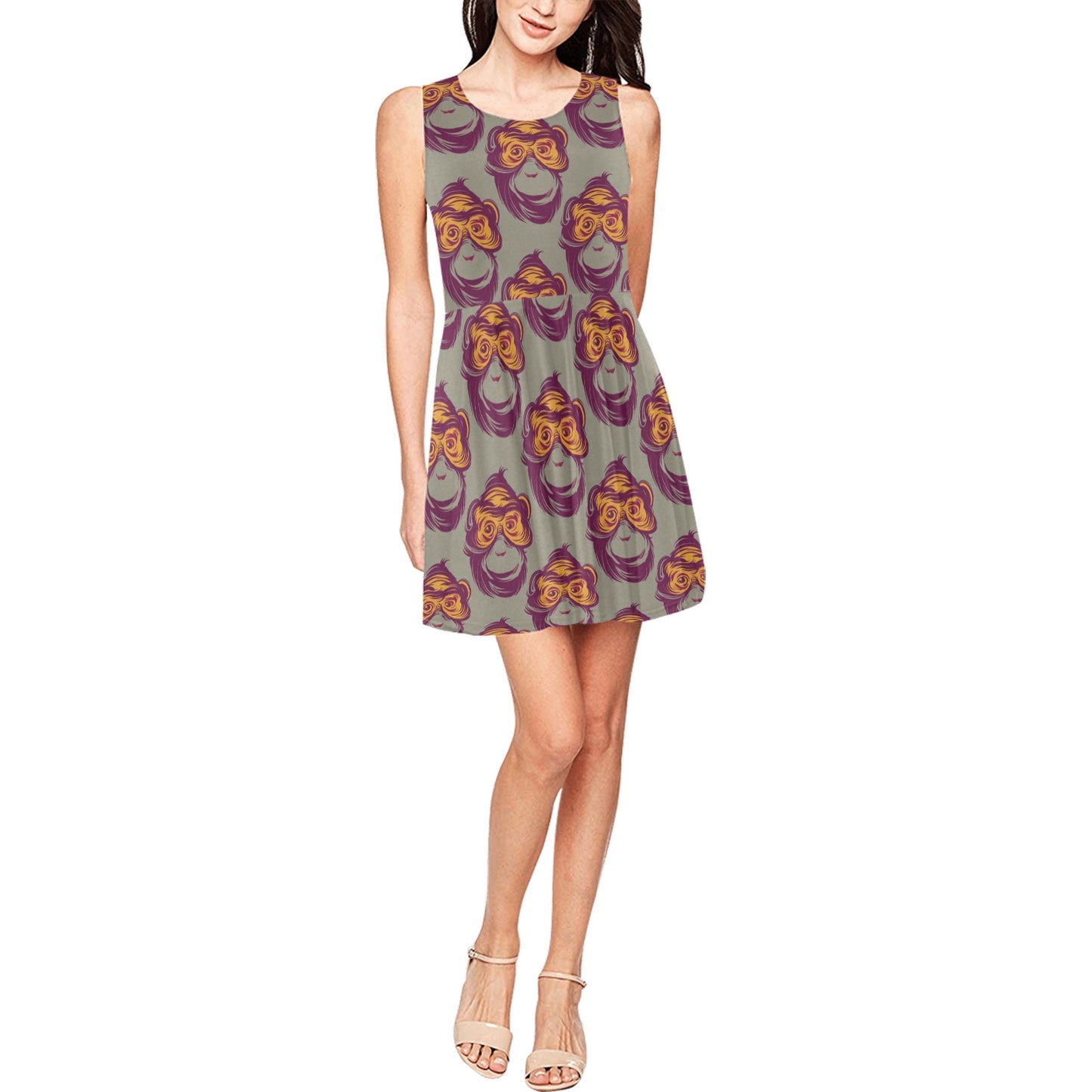 Chimpanzee Pattern Print Design 02 Sleeveless Dress