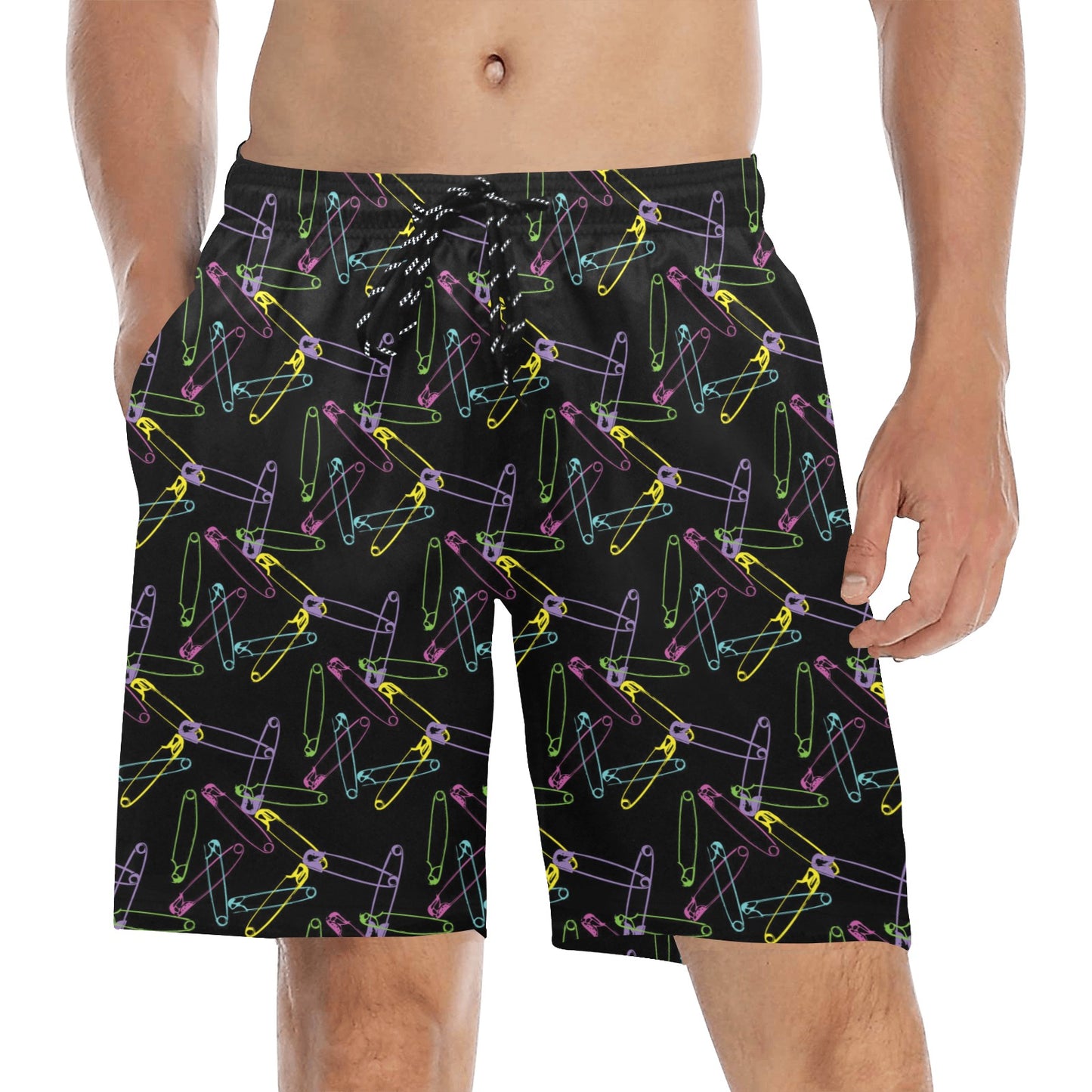 Safety Pin Print Design LKS304 Men's Swim Trunks Beach Shorts