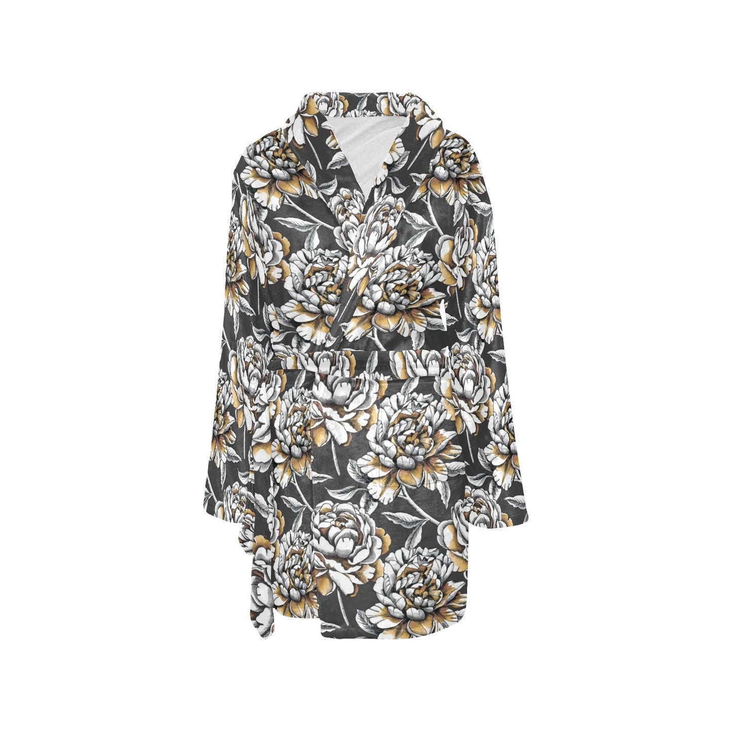 Peony Pattern Print Design PE06 Women's Fleece Robe