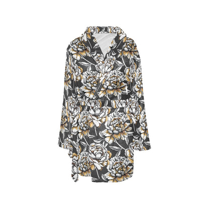 Peony Pattern Print Design PE06 Women's Fleece Robe