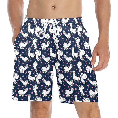 Alpaca Heart Star Design Themed Print Men's Swim Trunks Beach Shorts