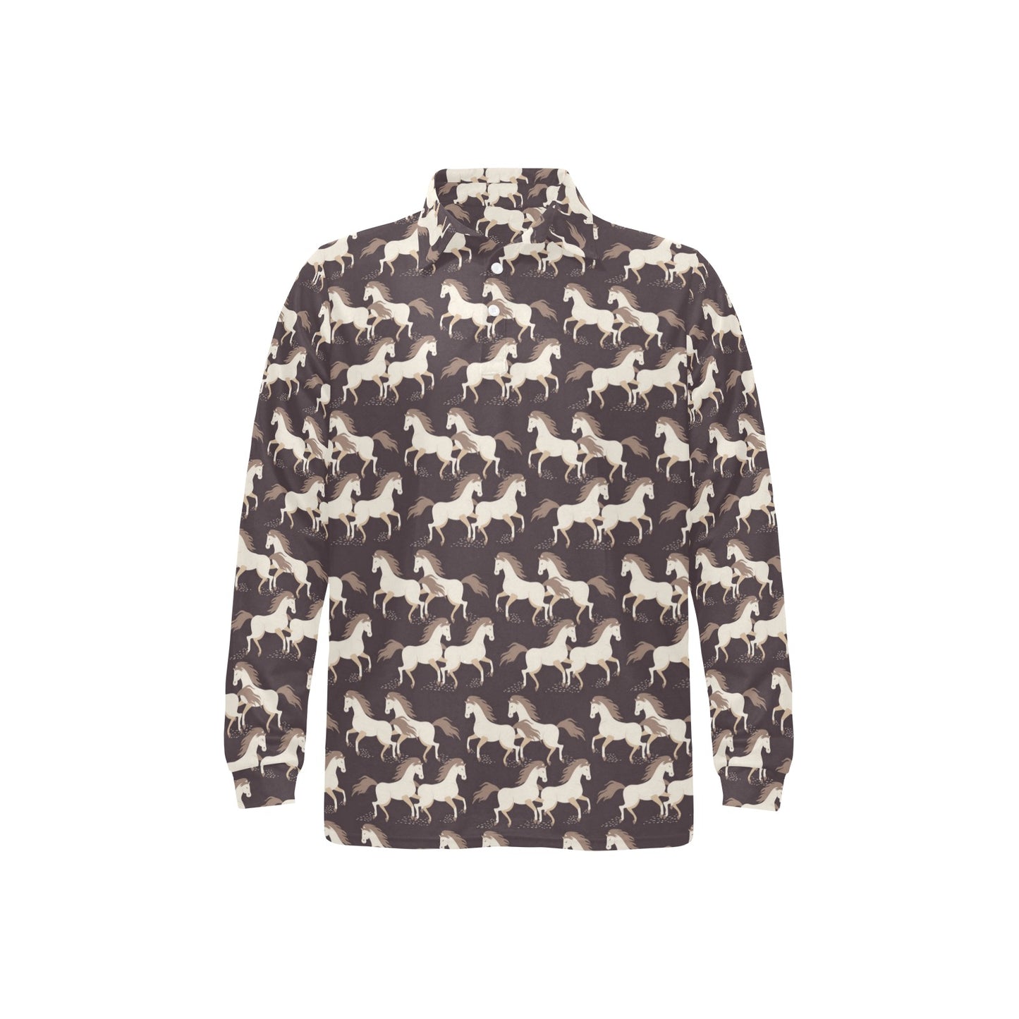 Horse Print Design LKS304 Long Sleeve Polo Shirt For Men's