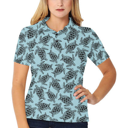 Sea Turtle Print Design LKS3010 Women's Polo Shirt