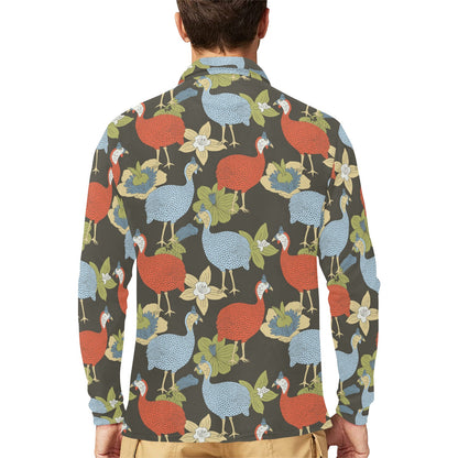 Guinea Fowl Pattern Print Design 02 Long Sleeve Polo Shirt For Men's