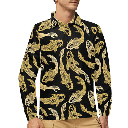 KOI Fish Pattern Print Design 03 Long Sleeve Polo Shirt For Men's