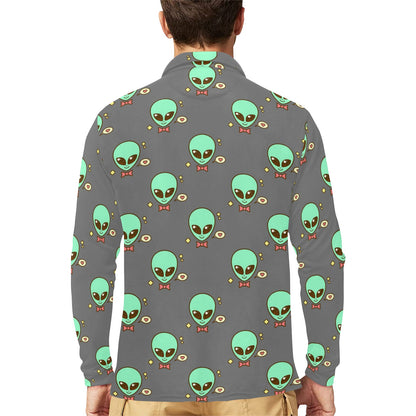 Alien Pattern Print Design 02 Long Sleeve Polo Shirt For Men's