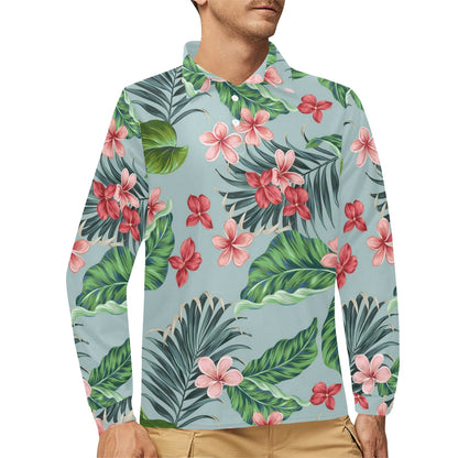 Plumeria Pattern Print Design PM027 Long Sleeve Polo Shirt For Men's