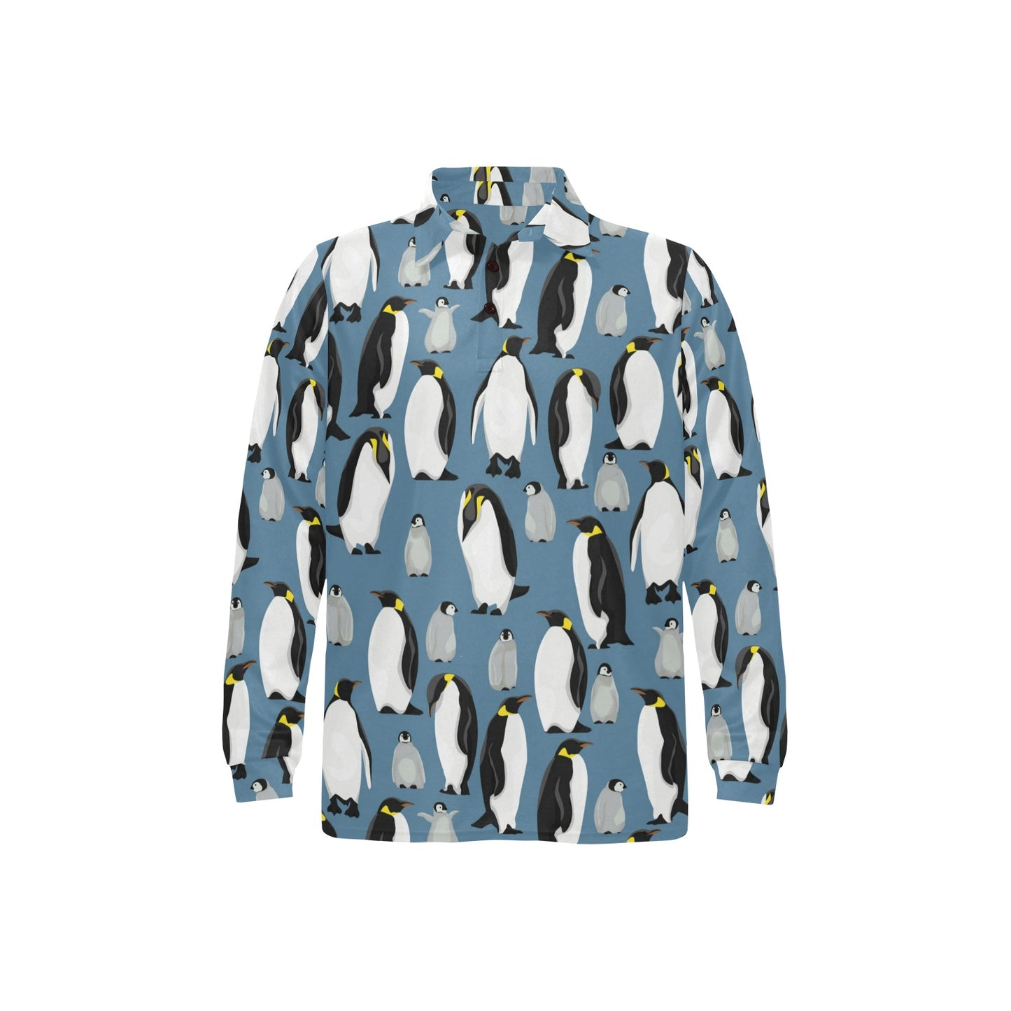 Penguin Pattern Print Design A03 Long Sleeve Polo Shirt For Men's