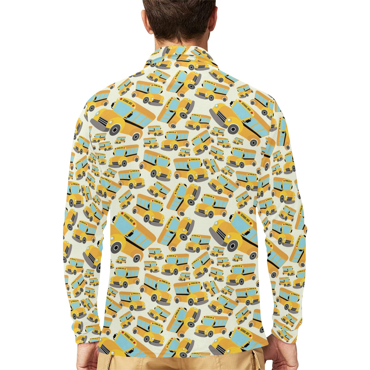 School Bus Print Design LKS301 Long Sleeve Polo Shirt For Men's