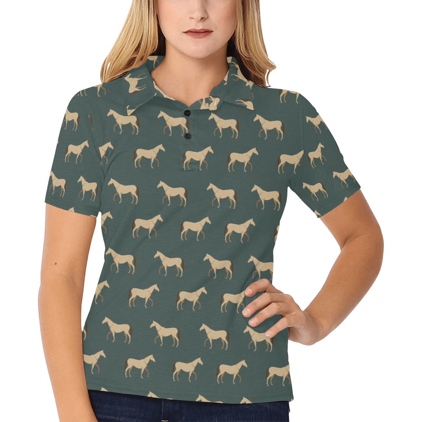 Horse Classic Themed Pattern Print Women's Polo Shirt