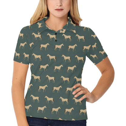 Horse Classic Themed Pattern Print Women's Polo Shirt