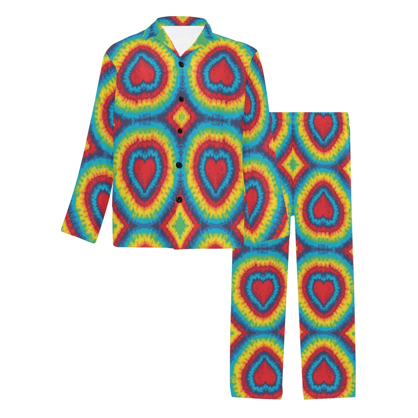 Tie Dye Heart shape Men's Long Pajama Set