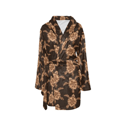 Tribal Sea Turtle Pattern Print Design T09 Women's Fleece Robe