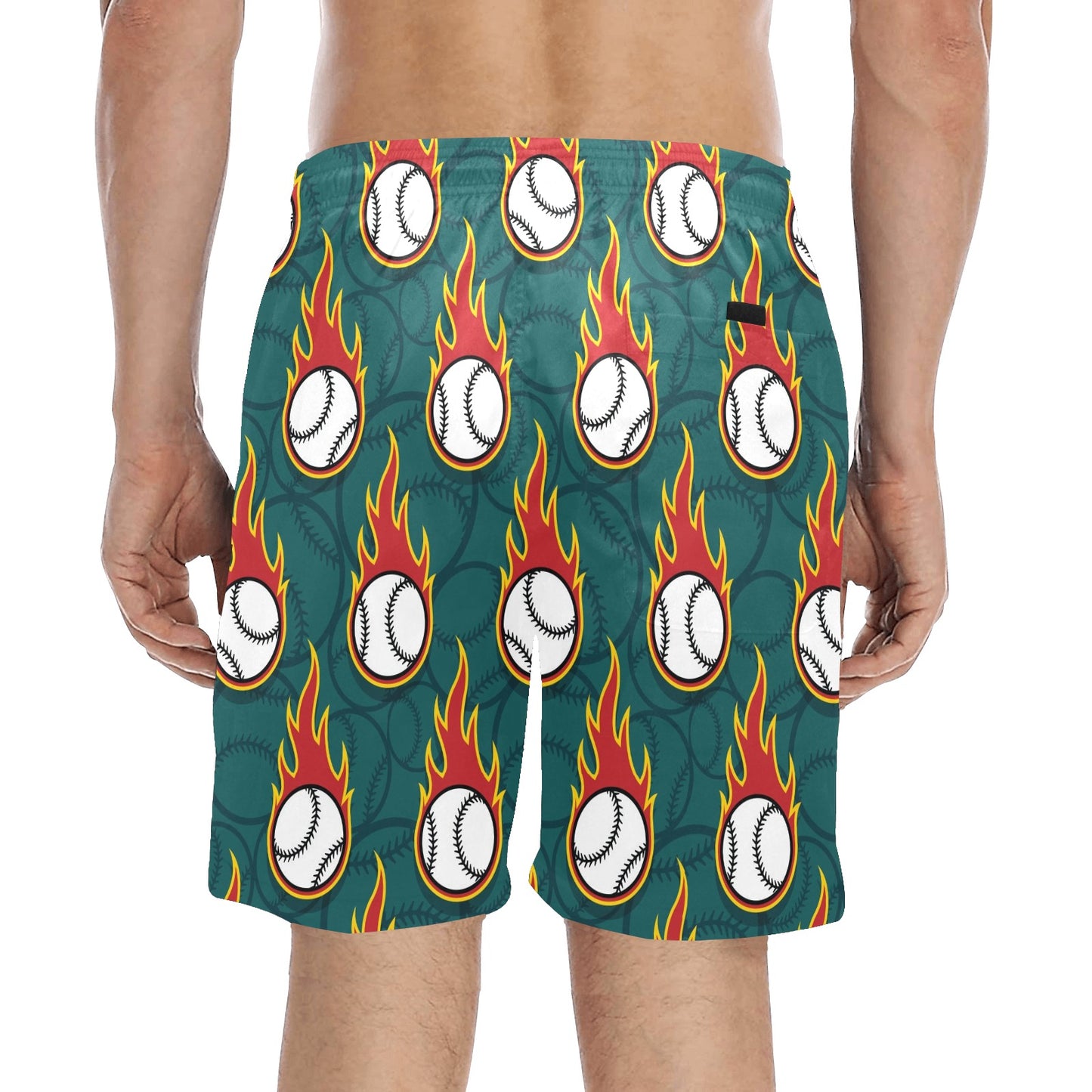 Baseball Fire Print Pattern Men's Swim Trunks Beach Shorts