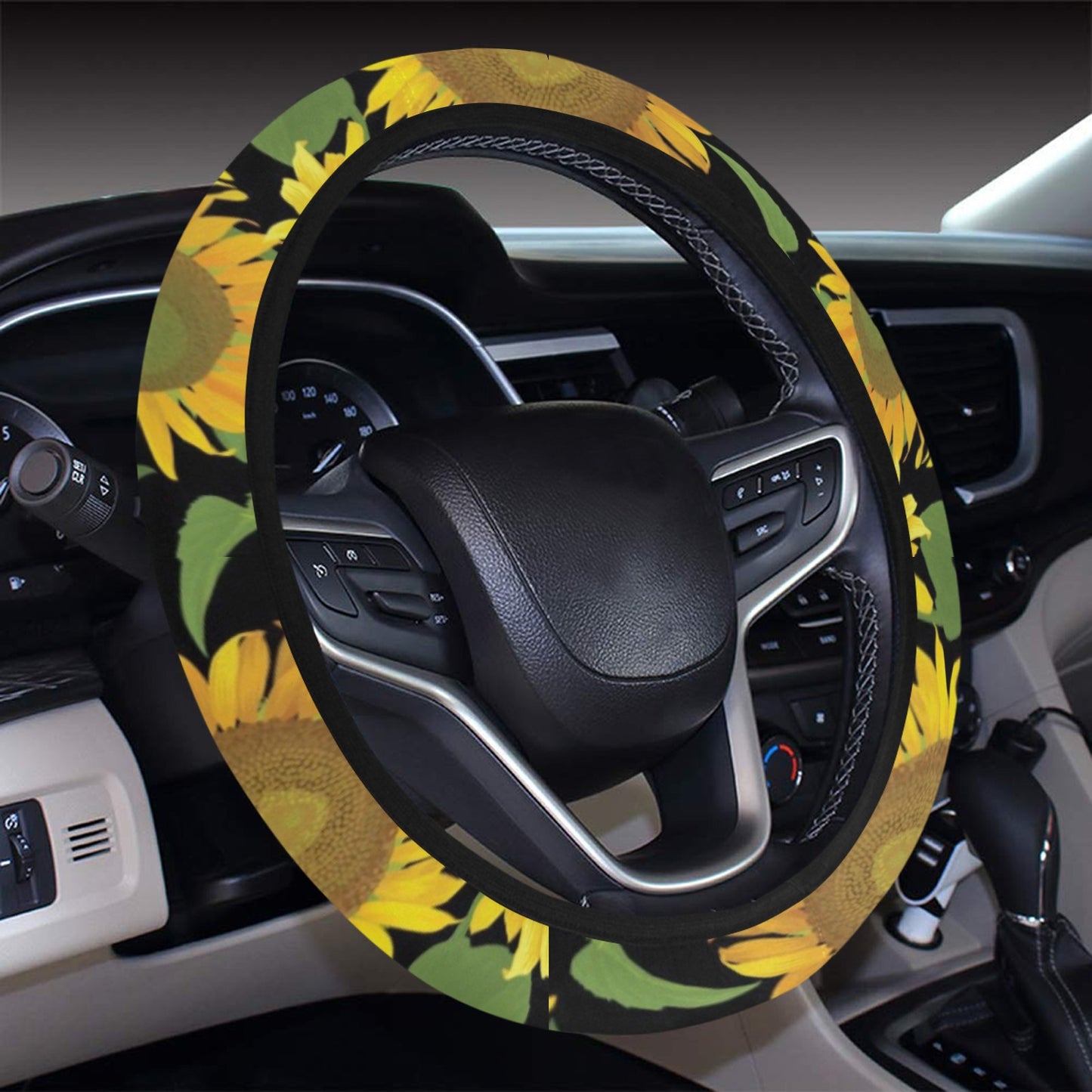 Sunflower Print Design LKS302 Steering Wheel Cover with Elastic Edge